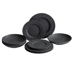 Generic 24-Piece Black Ceramic Dinner Set