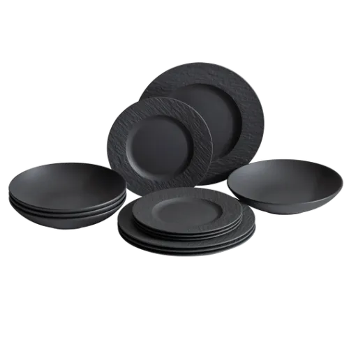 Generic 24-Piece Black Ceramic Dinner Set