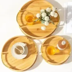 3-Piece Round Bamboo Serving Tray Set