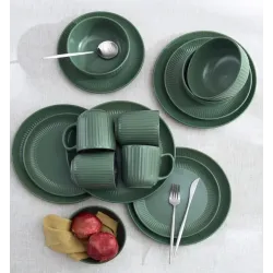 24 Piece Green Ribbed Ceramic Dinner Set