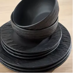 Generic 24-Piece Black Ceramic Dinner Set