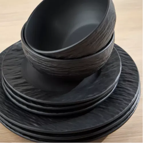Generic 24-Piece Black Ceramic Dinner Set
