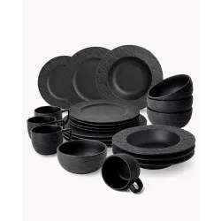 Generic 24-Piece Black Ceramic Dinner Set