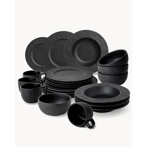 Generic 24-Piece Black Ceramic Dinner Set