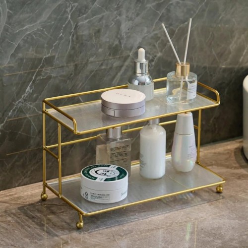 2-Tier Gold Makeup & Vanity Countertop Organizer
