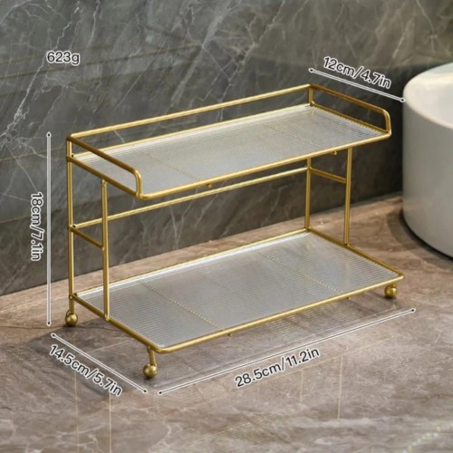2-Tier Gold Makeup & Vanity Countertop Organizer
