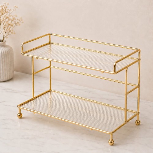 2-Tier Gold Makeup & Vanity Countertop Organizer
