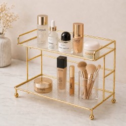 2-Tier Gold Makeup & Vanity Countertop Organizer