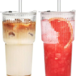 Heavy Borosilicate Tumbler with Straw