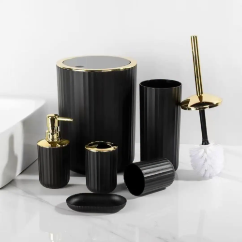 6 In 1 Luxury Bathroom Accessories Set With Touch Of Gold & Silver(Round) 6 In 1 Luxury Bathroom Accessories Set With Touch Of Gold & Silver(Round)