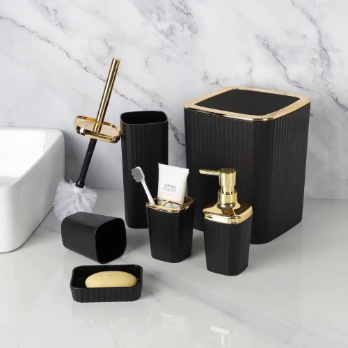 6 In Luxury Bathroom Accessories Set With Touch Of Gold and Silver(Rectangular)