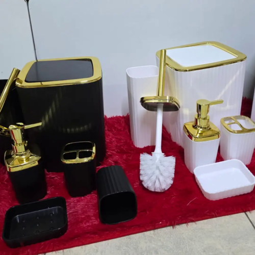 6 In Luxury Bathroom Accessories Set With Touch Of Gold and Silver(Rectangular)