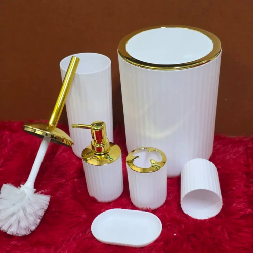 6 In 1 Luxury Bathroom Accessories Set With Touch Of Gold & Silver(Round) 6 In 1 Luxury Bathroom Accessories Set With Touch Of Gold & Silver(Round)