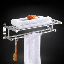 Bathroom Wall Mounted Towel Rack Accessory With Hooks