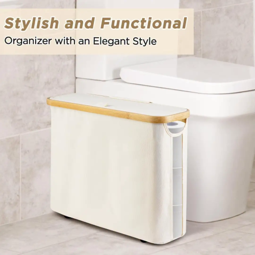 Slim Bathroom Storage Cabinet with Bamboo Lid Slim Bathroom Storage Cabinet with Bamboo Lid