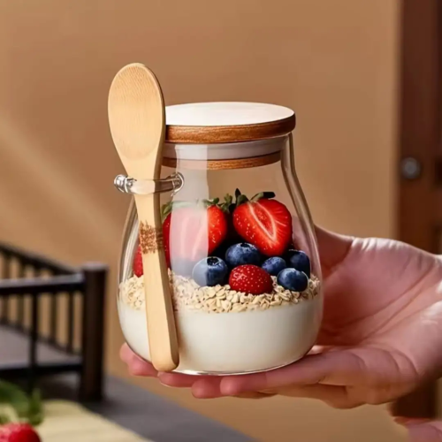 Glass Storage Canisters With Bamboo Spoon & Airtight Lid Glass Storage Canisters With Bamboo Spoon & Airtight Lid