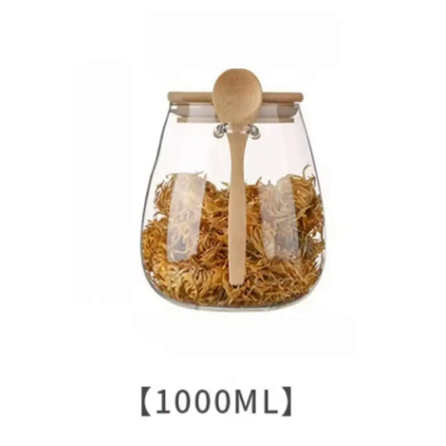 Glass Storage Canisters With Bamboo Spoon & Airtight Lid Glass Storage Canisters With Bamboo Spoon & Airtight Lid