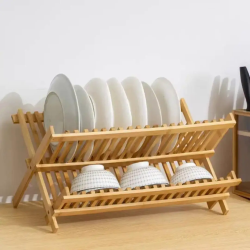 2 Layer Bamboo Foldable Dish Rack