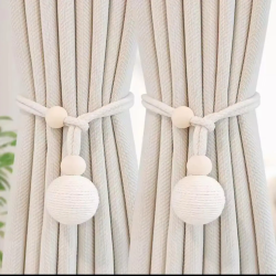 Curtain Tieback with Natural Wood Bead & Knotted Ball Curtain Tieback with Natural Wood Bead & Knotted Ball