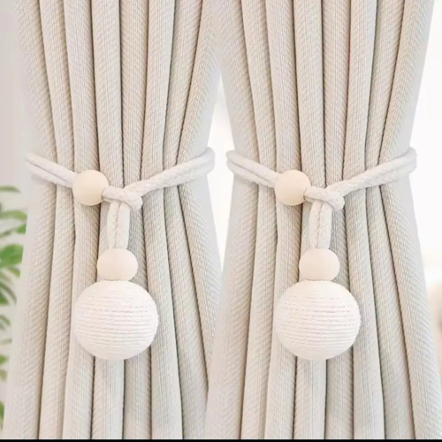 Curtain Tieback with Natural Wood Bead & Knotted Ball