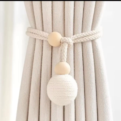 Curtain Tieback with Natural Wood Bead & Knotted Ball Curtain Tieback with Natural Wood Bead & Knotted Ball