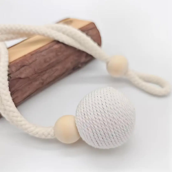 Curtain Tieback with Natural Wood Bead & Knotted Ball Curtain Tieback with Natural Wood Bead & Knotted Ball