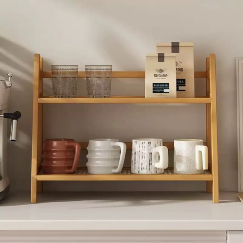 Wicker Style Bamboo Countertop Storage Rack