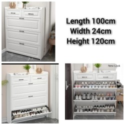 3-Tier Flip Shoe Cabinet with Drawers