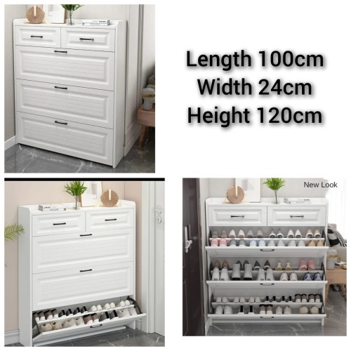 3-Tier Flip Shoe Cabinet with Drawers
