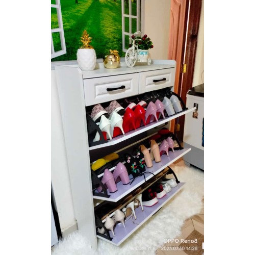 3-Tier Flip Shoe Cabinet with Drawers