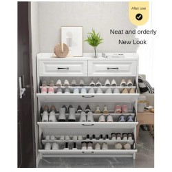 3-Tier Flip Shoe Cabinet with Drawers