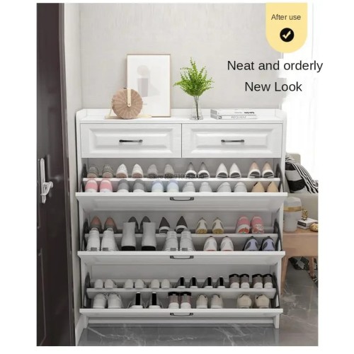 3-Tier Flip Shoe Cabinet with Drawers