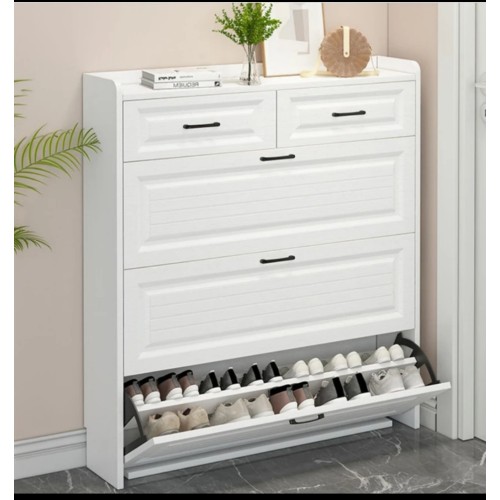 3-Tier Flip Shoe Cabinet with Drawers