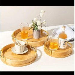 3-Piece Round Bamboo Serving Tray Set
