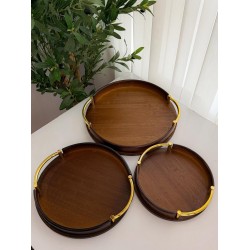 3-Piece Round Bamboo Serving Tray Set