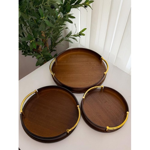 3-Piece Round Bamboo Serving Tray Set