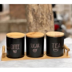 3-Piece Matte Black Porcelain Canister Set