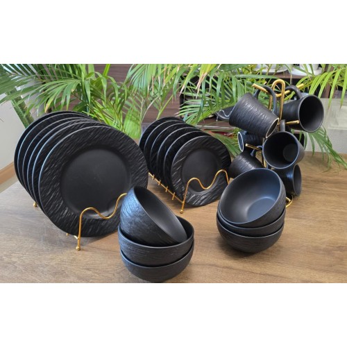 Generic 24-Piece Black Ceramic Dinner Set
