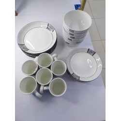 Elegant 24-piece White And Grey Patterned Opal Dinner Set