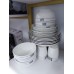 Elegant 24-piece White And Grey Patterned Opal Dinner Set