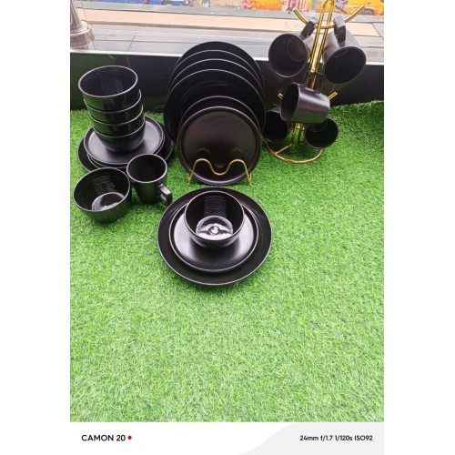 24 Piece Black Ceramic Dinner Set