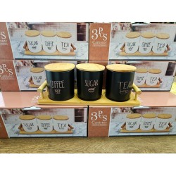 3-Piece Matte Black Porcelain Canister Set