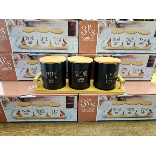 3-Piece Matte Black Porcelain Canister Set
