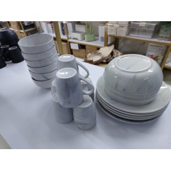 24-Piece Grey-And-White Marble Ceramic Dinner Set