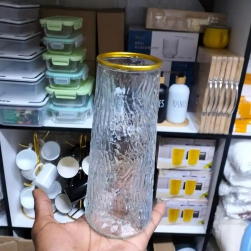 Glass Flower Vase With Gold Rim Glass Flower Vase With Gold Rim
