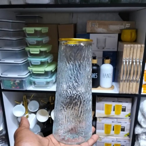 Glass Flower Vase With Gold Rim Glass Flower Vase With Gold Rim