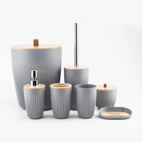 7 In 1 Bathroom Accessories Set with Wooden Top