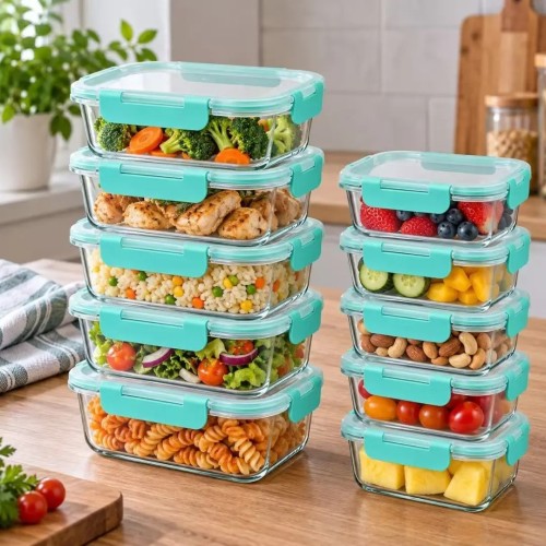 10 Pcs Set Food Grade Glass Storage Containers
