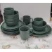 24 Piece Green Ribbed Ceramic Dinner Set