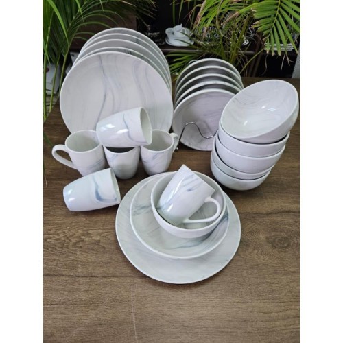 24-Piece Grey-And-White Marble Ceramic Dinner Set 24-Piece Grey-And-White Marble Ceramic Dinner Set
